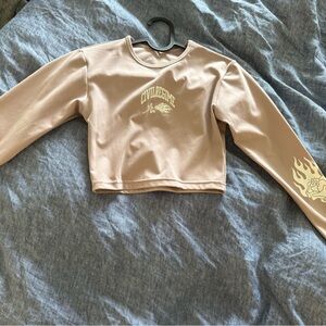 Women's Long Sleeve Crop Top - Light Pink/Tan